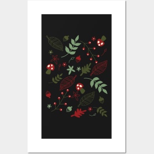 Retro Christmas Cottagecore Winter Berry Cozy Forest Hygge Aesthetic Pattern Posters and Art